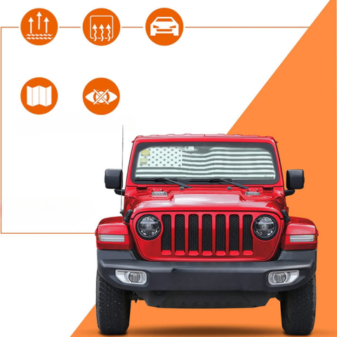 מגן שמש לחלון קדמי דגל אמריקאי — סגנון ייחודי והגנה מפני חום