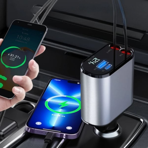 Cargador Rápido de Coche – Compatibilidad con iPhone y USB-C
