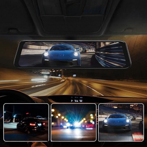 Wireless Dashboard Camera — 12" Touchscreen 2K Rearview Mirror