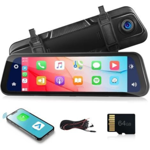 Wireless Dashboard Camera — 12" Touchscreen 2K Rearview Mirror