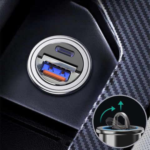 USB-autonavigaattorin laturin sovitin – kompakti tupakansytyttimen liitin
