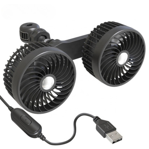 Dvojitá hlava automobilového ventilátoru — dobíjecí a otočný