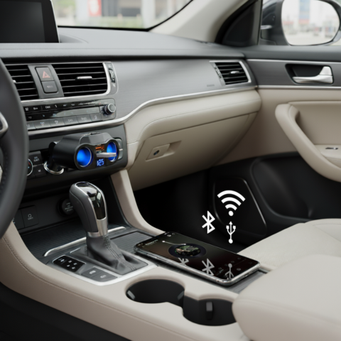 محول ولاعة السجائر في السيارة - منفذ USB مزدوج وشاشة رقمية