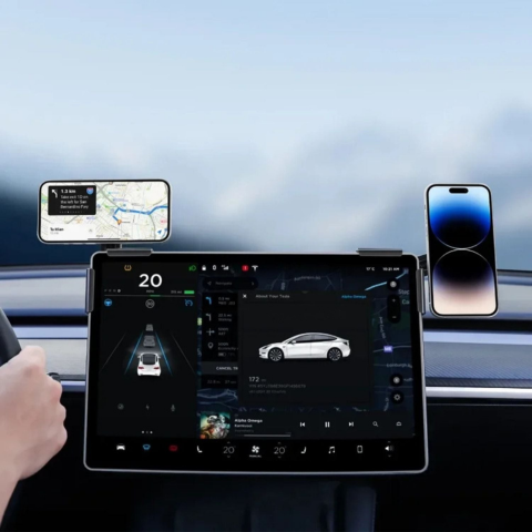 Phone Support For Tesla — Magnetic Mount And Wireless Charging 