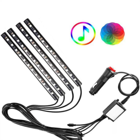 Kit LED de Ambiente para Coche – Luces Multicolores Reactivas al Sonido 