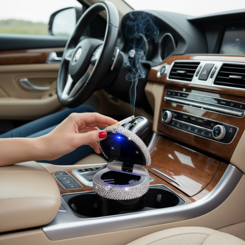 منفضة سجائر صغيرة رائعة للسيارة - تصميم أنيق وإغلاق مقاوم للدخان