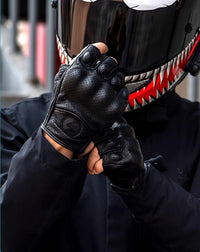 Guantes de Moto de Dedos Cortos de Cuero PU – Estilo Biker Retro y Transpirables de Verano 